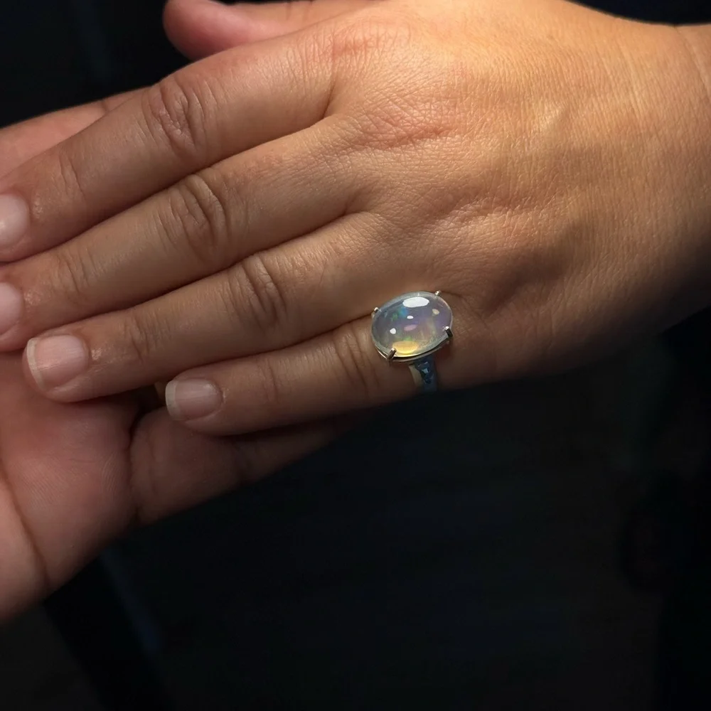 Handmade 925 Sterling Silver Australian Opal Ring 4 Carat Size 5.5